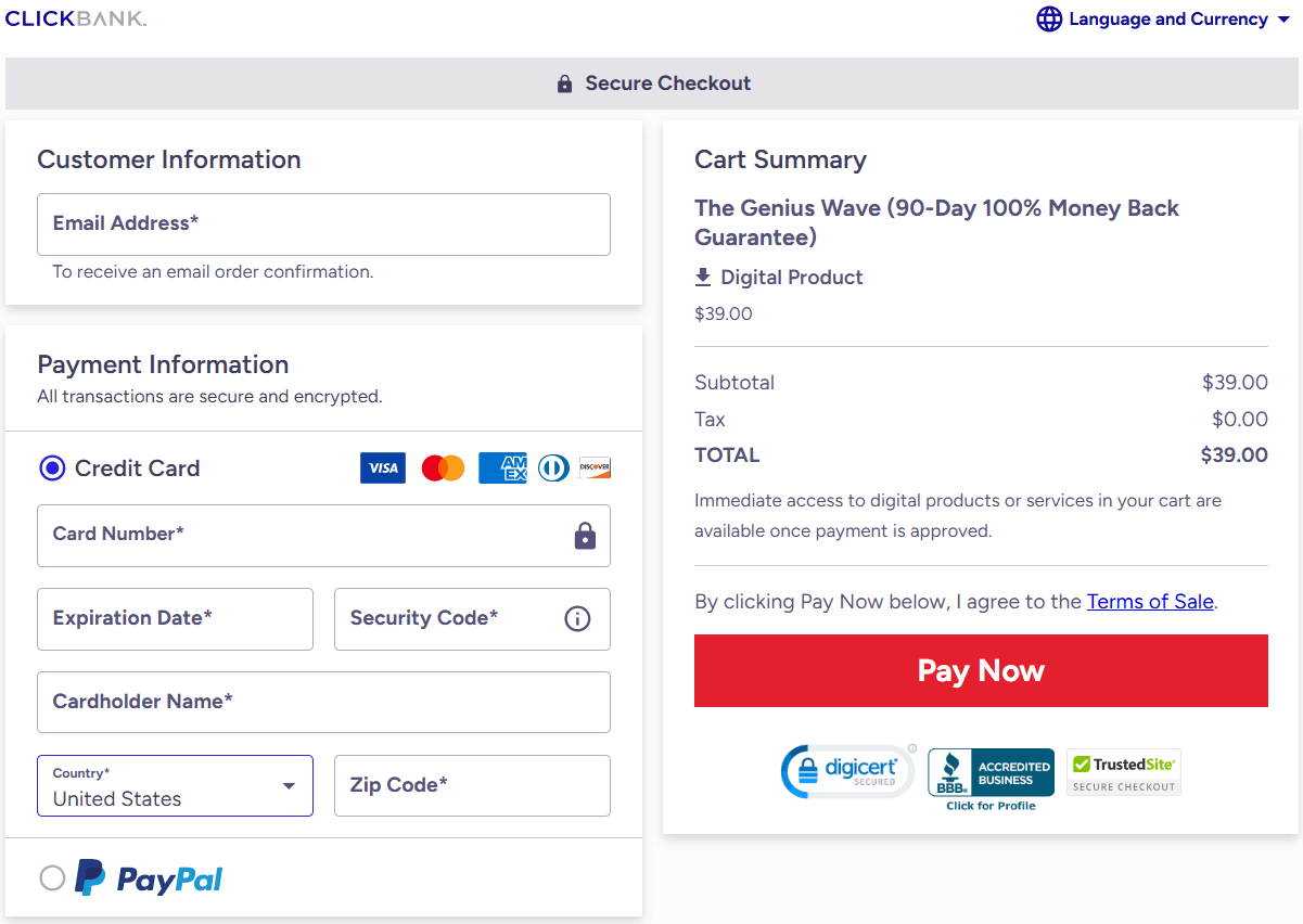 The Genius Wave Checkout Page